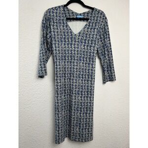 J. McLaughlin Blue Floral 3/4 Sleeve Catalina Cloth Dress Womens Size L Workwear